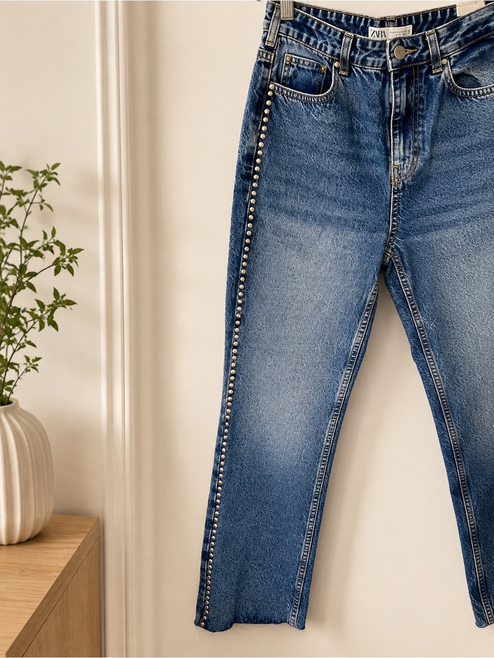 Zara Blue Straight Ankle Length Jeans with Side Studs - Picture 2 of 6